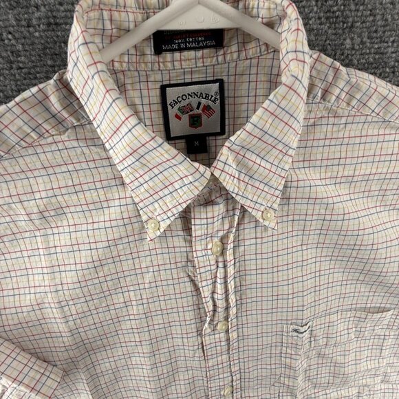 Faconnable Lightweight Red White Check Button-Down All Cotton Medium French Mens - Picture 4 of 13